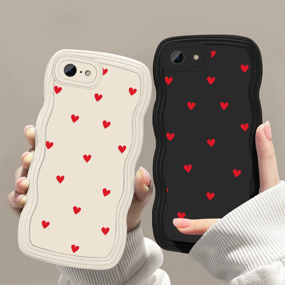 Soft linhas onduladas amor coração telefone caso, capa de silicone, iphone 11 13 12 14 16 15 pro max xr xs x 6 7 8 plus se 2020