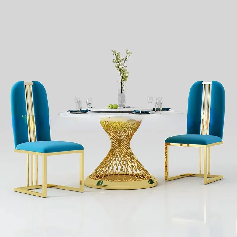 Sedia da pranzo per soggiorno in acciaio inossidabile postmoderno di lusso leggero Sala da pranzo con schienale artistico in pelle di alta qualità