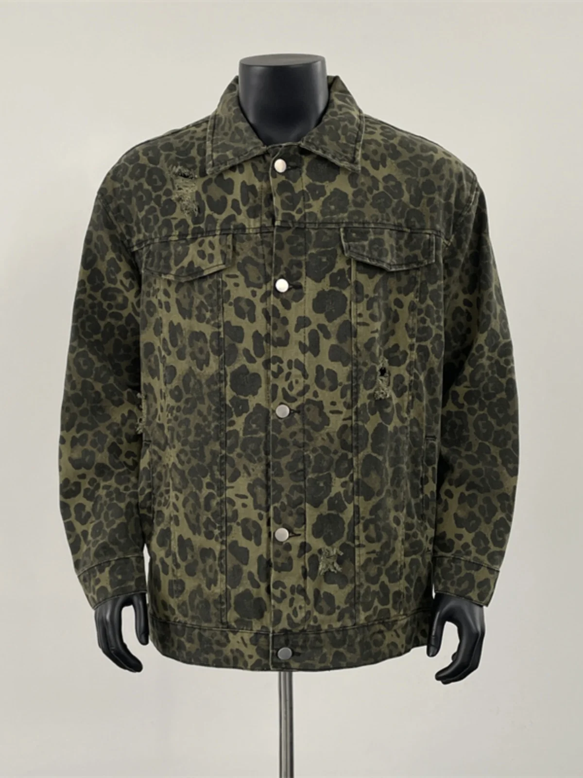 

Cool Haome Leopard Print Denim Jaet Men's Spring Trend High-End Loose American Cleanfit Workwear Jaet Multi-ket Wat...
