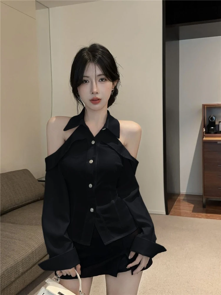 

Облегающая женская рубашка и блузка с открытыми плечами, красивая новинка 2025 года, простая дешевая стильная одежда, трендовые винтажные корейские женские топы