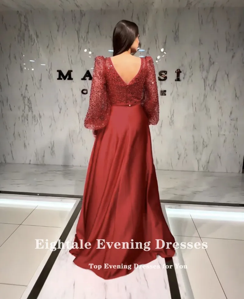 Eightale Luxury Evening Dresses Shiny Sequin Long Sleeves A-Line Prom Party Gown Customized Arabic Wedding Vestidos De Fiesta