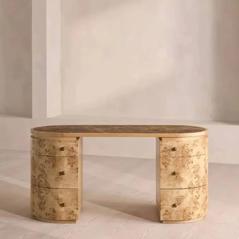 

Medieval retro solid wood desk, knot wood veneer, suitable for home office creative simple writing desk