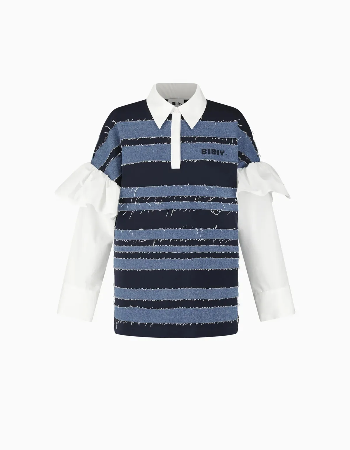 Japanese Autumn New Loose Casual Comfortable Top with Striped Denim Patchwork Design and Long Sleeved Top Women Clothing