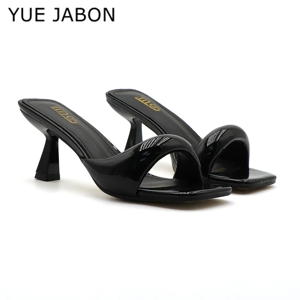 Green Silver High Heel Slippers Women Open Toe Slingback Sandals Female Pumps Square Toe Summer Simple Designer Heeled Sandals
