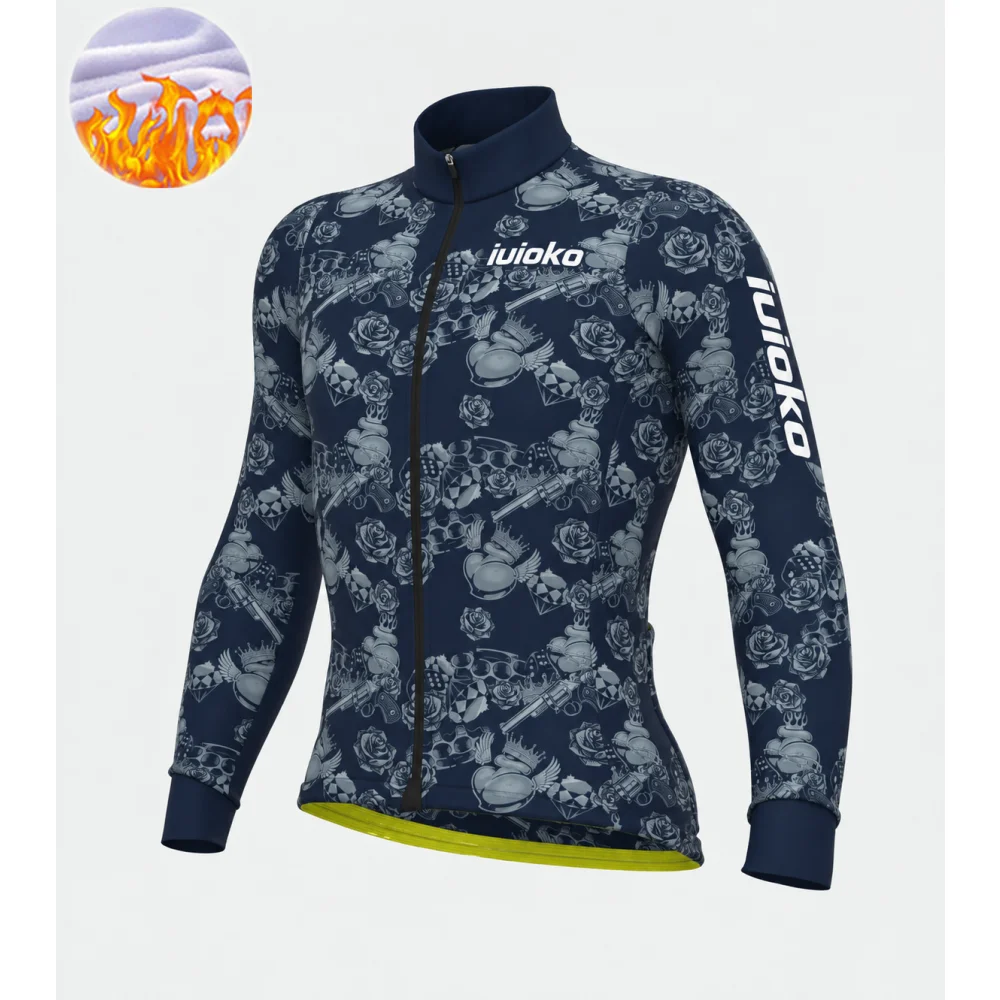 IUIOKO MenThermal Winter Cycling Jacket Fleece Lining Long Sleeve Jersey Windproof Running Riding Ciclismo Mtb Cycling Clothing