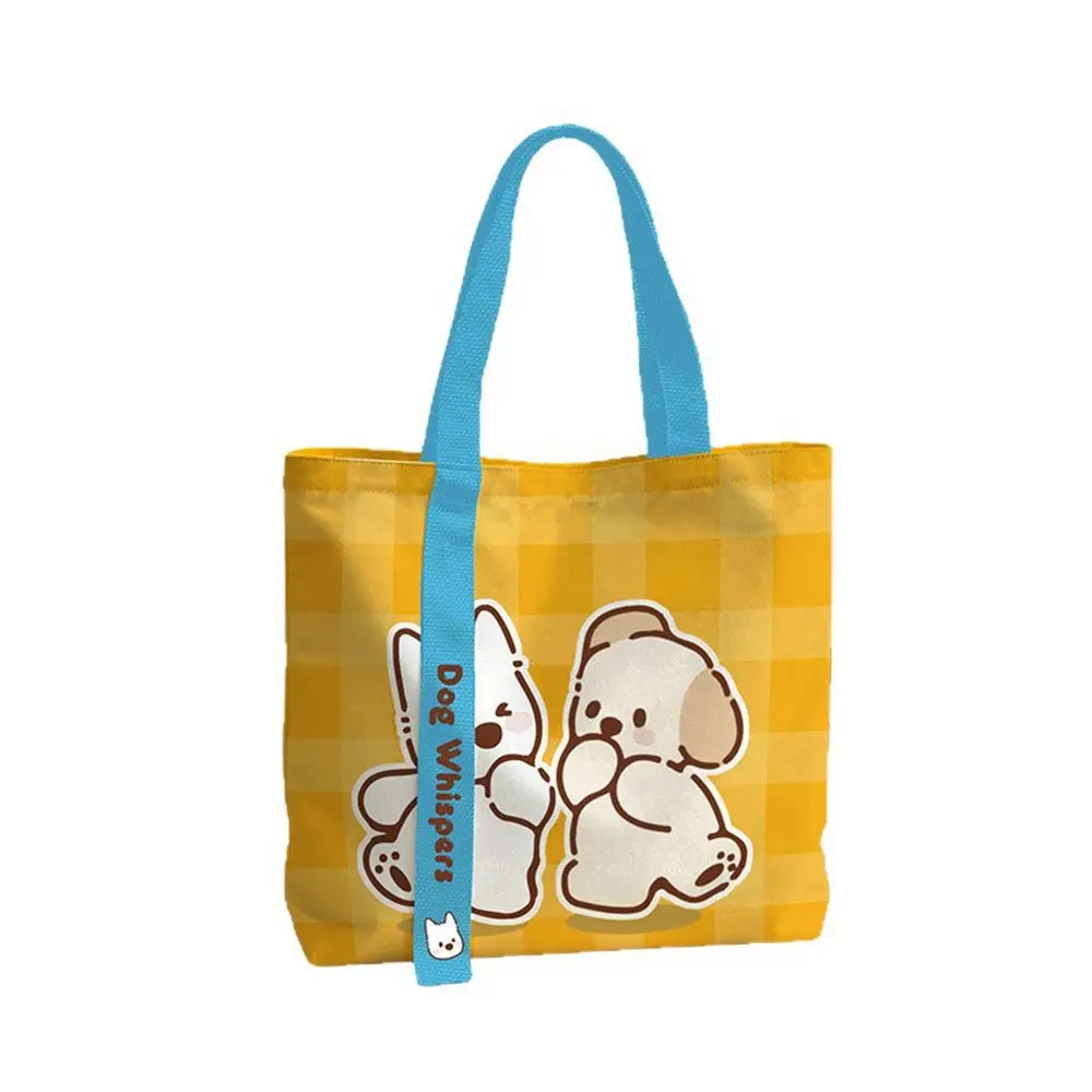 Durable Cute Puppy Print Canvas Bag Large Capacity Lightweight Shoulder Bag Reusable Versatile Shopping Bag Women's Accessories