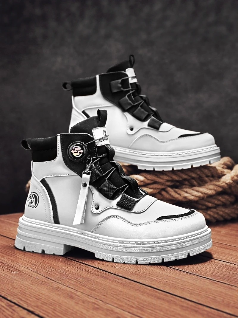 Men's Winter  Boots Warm Fleece Lined High Top Black Motorcycle Boots Casual Anti-Slip Workwear Shoes British Style