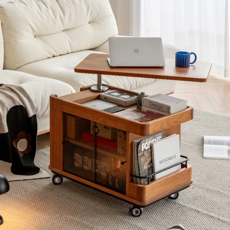 

Lifting top coffee table with removable adjustable shelves Small wooden table with hidden compartment storage