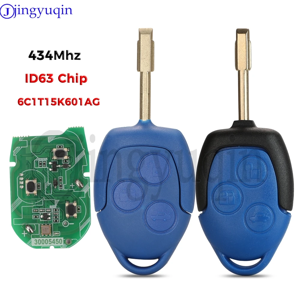 

jingyuqin 433MHz 4D63 Chip 3 Buttons Remote Car Key Fob 6C1T15K601AG For Ford Transit WM VM 2006-2014 FO21 Keys Control FOB