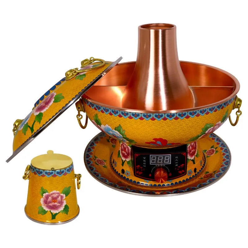 Hot pot old-fashioned pure copper pot household enamel charcoal mandarin duck copper hot pot