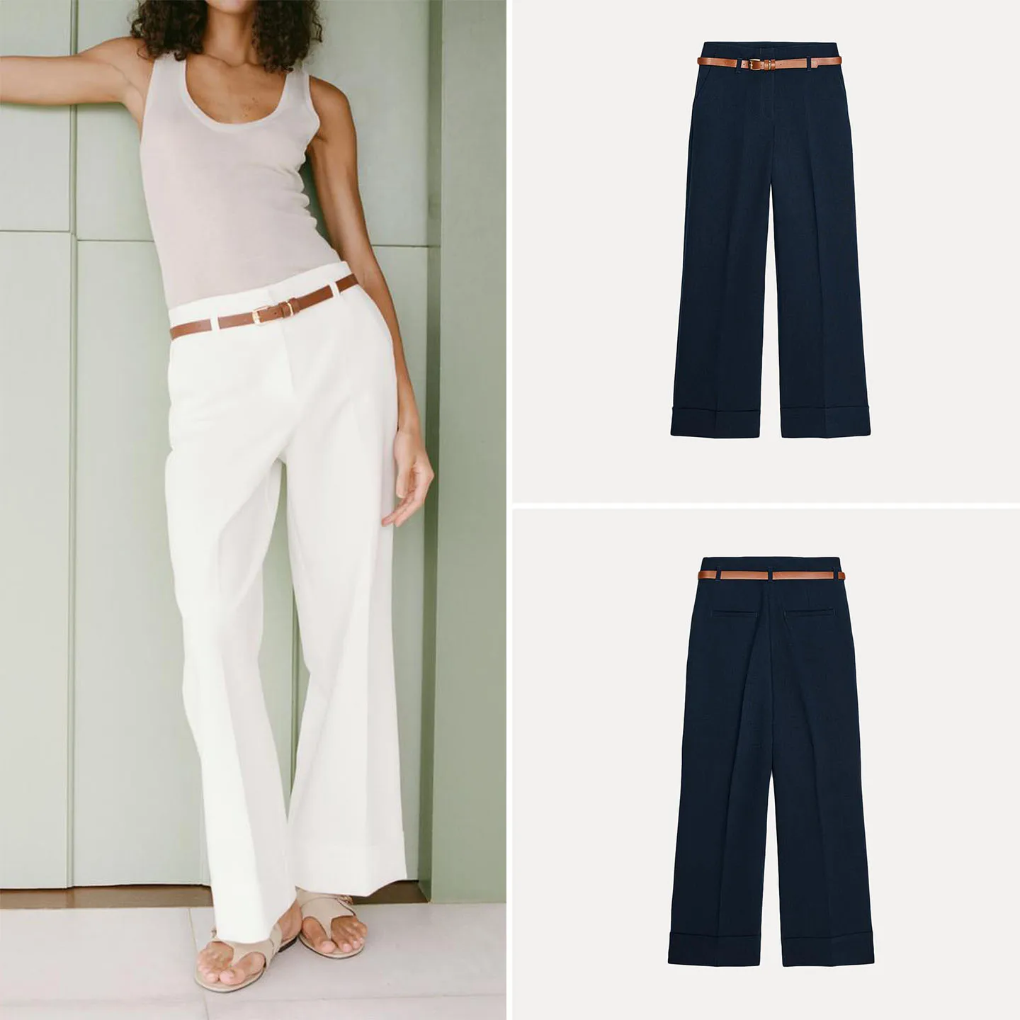 

Повседневные женские брюки с поясом и манжетами на щиколотке, прямые длинные брюки, осень 2024, Новое поступление, бренд Z