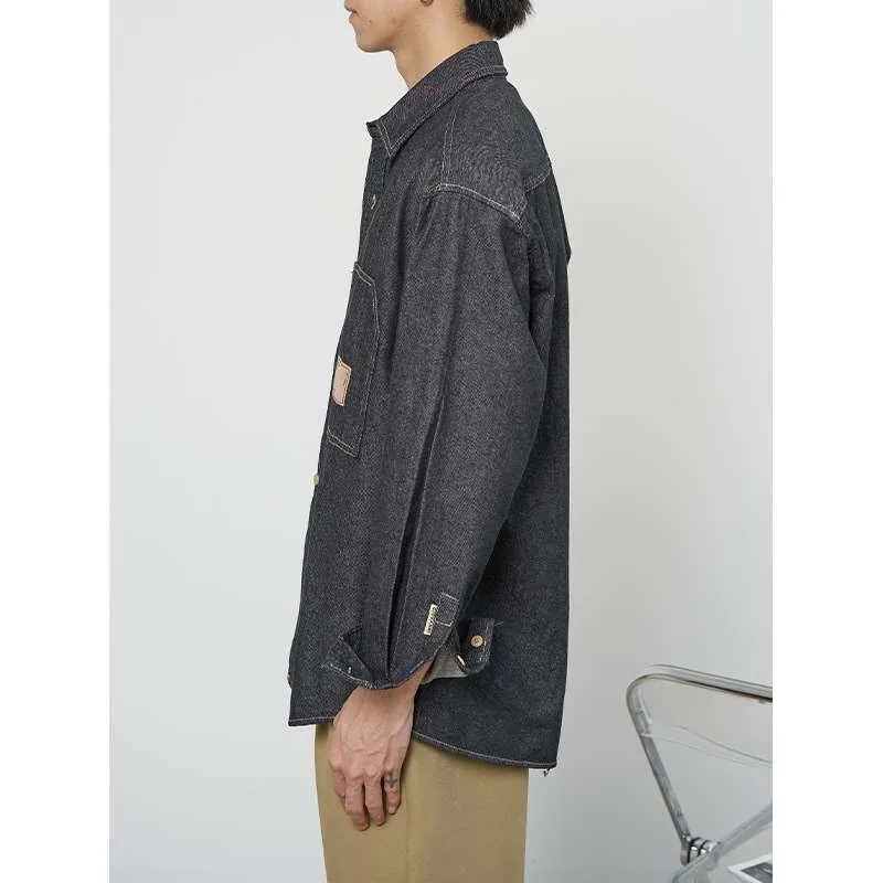 

Men's Denim Long Sve Shirt Spring New Thickened Pu Leather Special Wide Fit Vintage Style Casual Fashion Long Sleeve Shirt