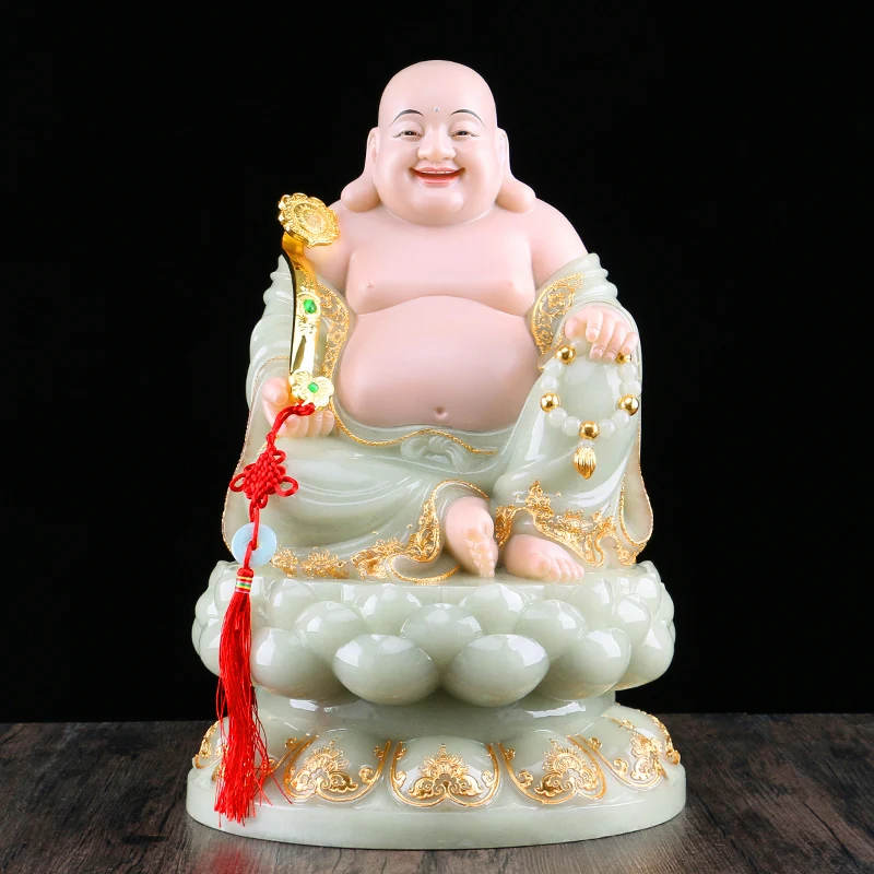 GOOD Southeast Asia high grade jade Maitreya God of wealth Mammon buddha statue Recruit thriving business luck