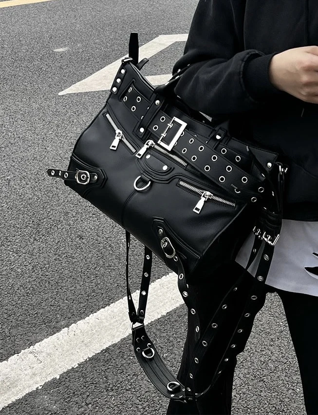 JIAERDI Rivet Black Tote Bag Women Y2k Grunge Vintage Large Capacity Crossbody Bags Ladies Moto Biker Luxury Designer Handbag