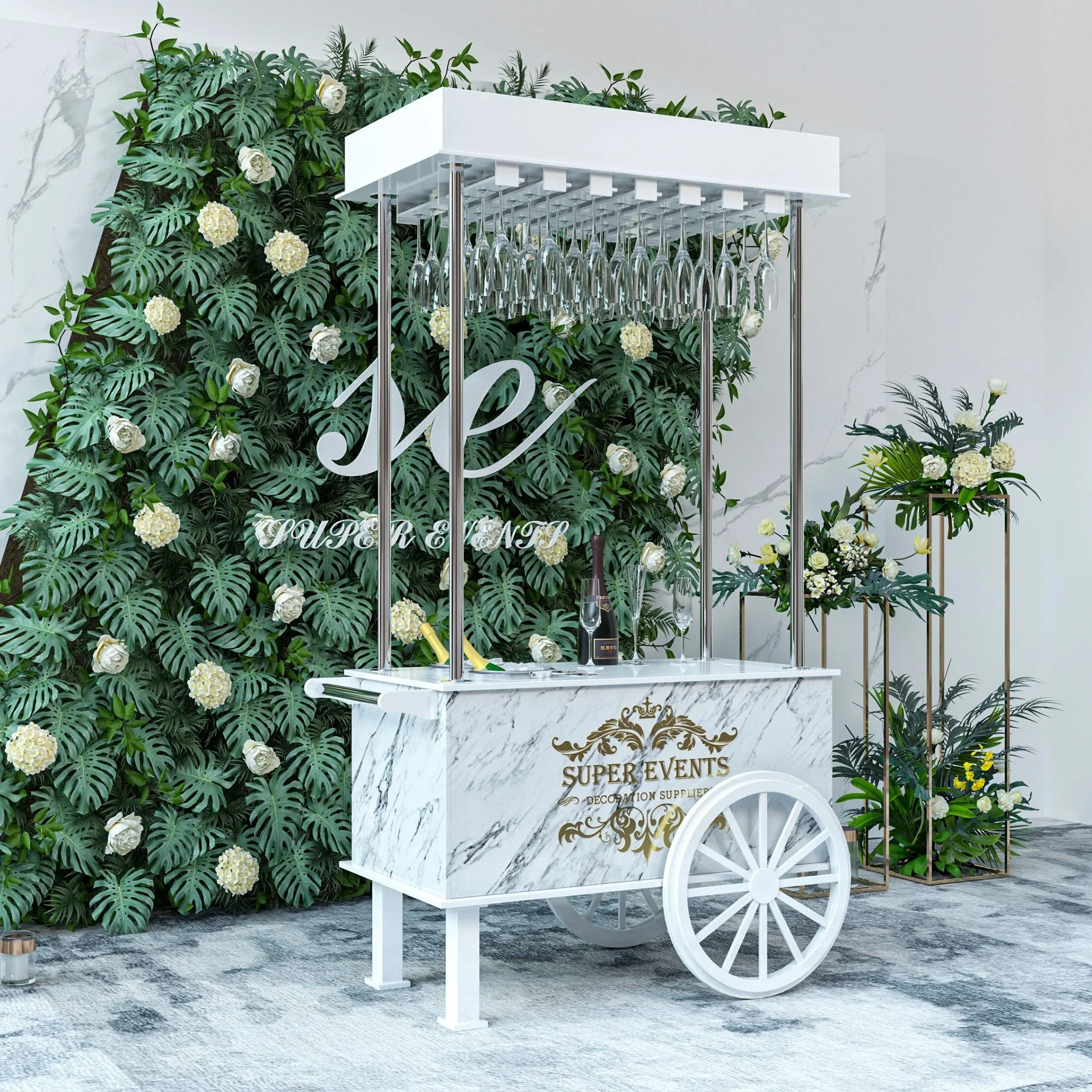 #Hot Sale Popular Candy Display Wedding Champagne Cart Supplier Trolley PVC Champagne Cart for Events#