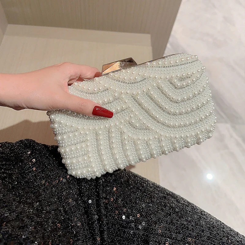 Luxury Pearl Beaded Bags For Women Evening Clutch Handbag Lady Elegant Wedding Messenger Purse Women Crossbody Chain Bag