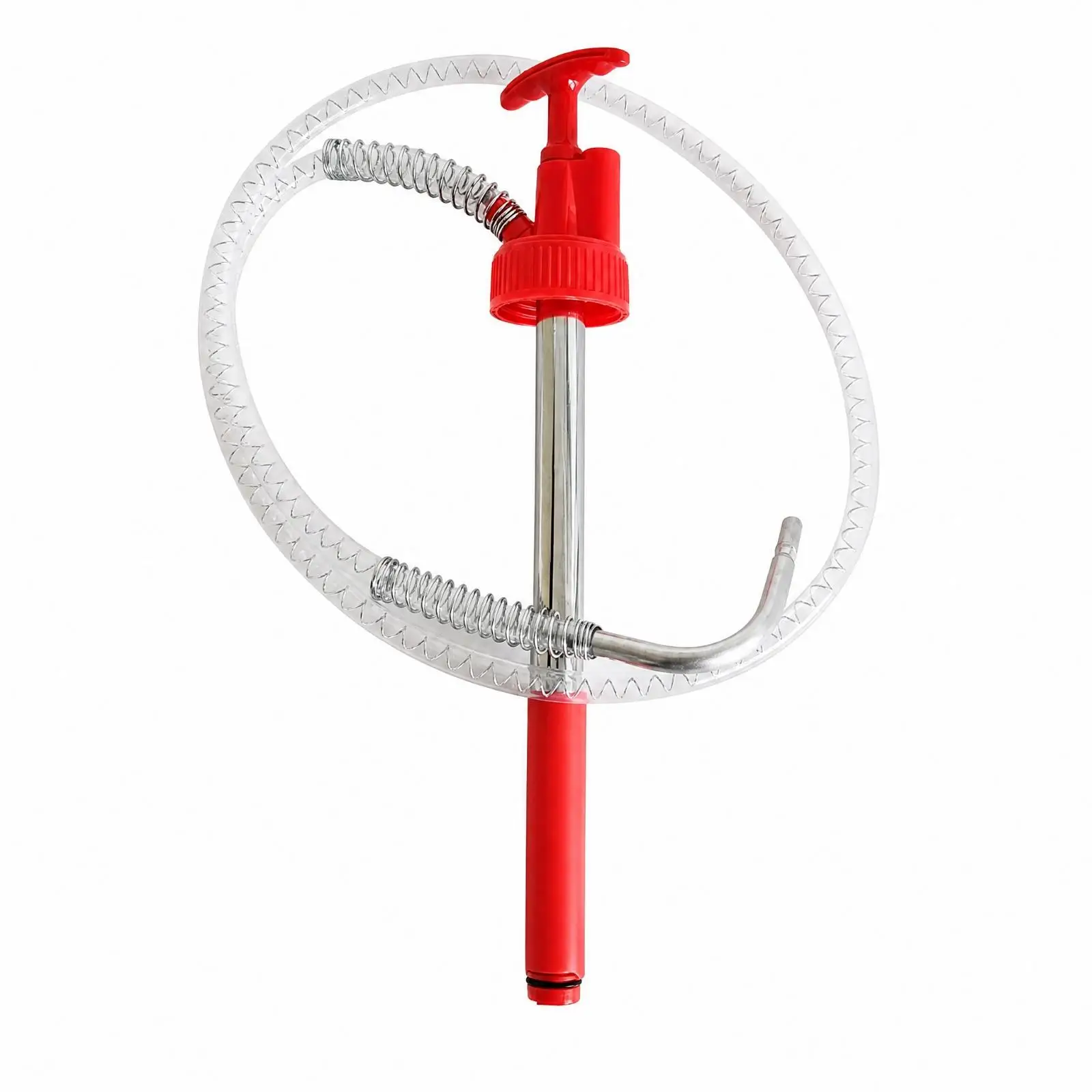 Hand Pump for Oil Drums with Transparent Coil Reinforced Hose and Curved Nozzle for Portable Lubricant Transfer Tool