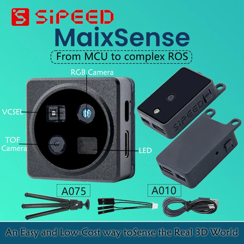 Sipeed MaixSense A075/A010 RGBD TOF 3D Depth Vision Support Global Shutter ROS2/ ROS1 ITOF MCU & ROS 32bit RISC-V @144Mhz