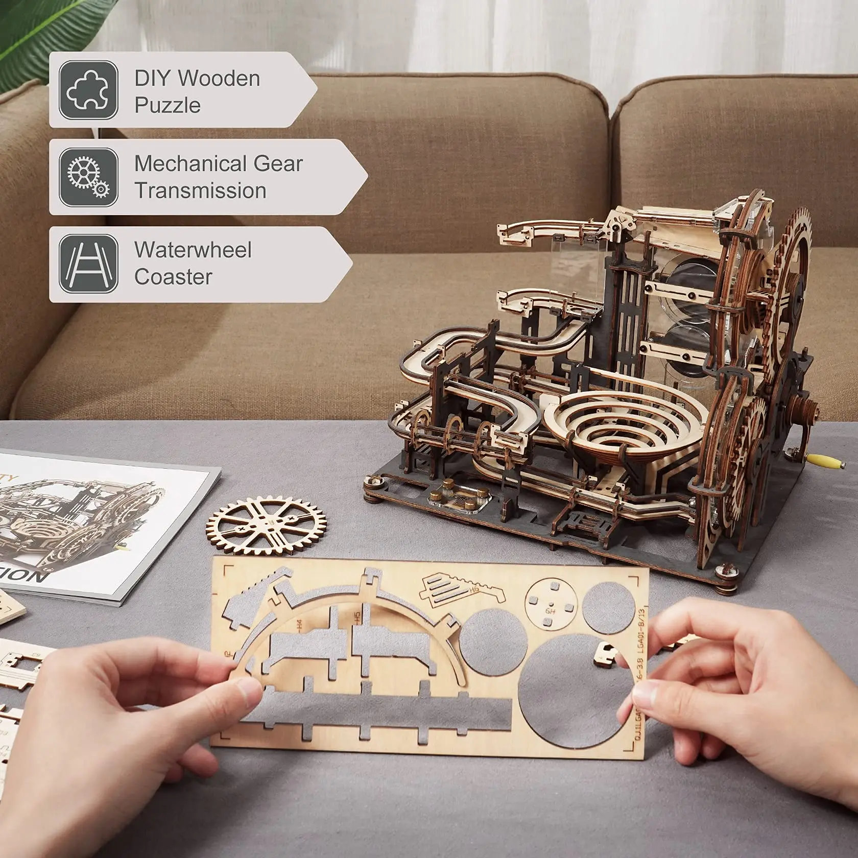ROKR マーブルナイトシティ 3D木製パズルゲーム 組み立て式水車模型 