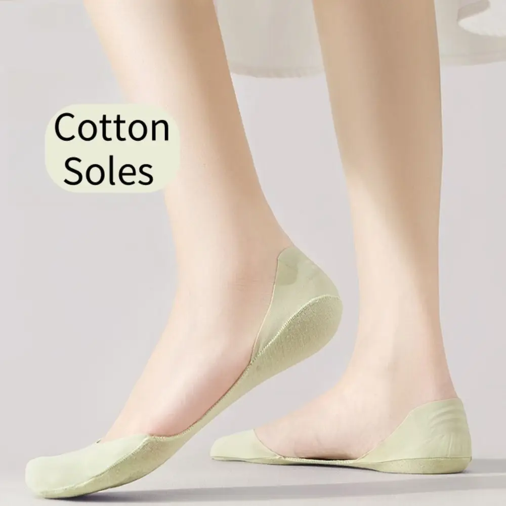 3Pairs Solid Color Invisible Socks Women Anti Slip Sweat Absorption Summer Socks Hosiery Thin Cotton Boat Socks Ladies Girl