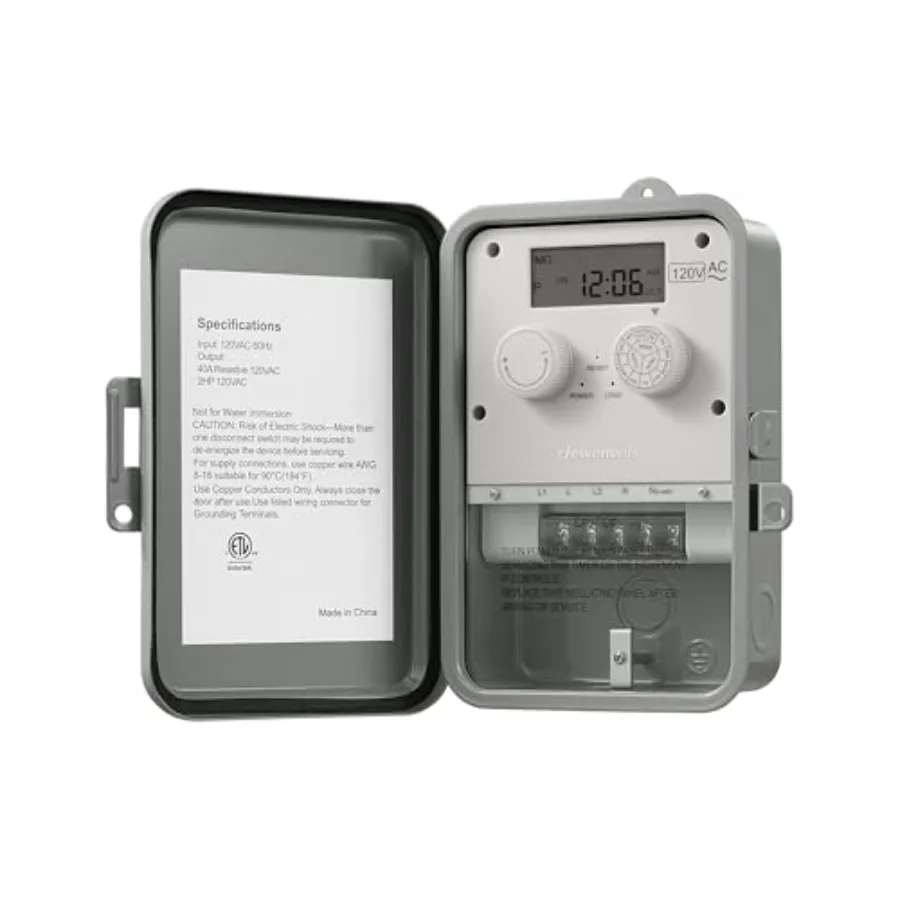 

Outdoor Digital Pool Timer, 2HP 40A AC, 7-Day 12 ON/Off Programmable Outdoor Timer for Pool Pump, Water Heater, Pool Filter, La