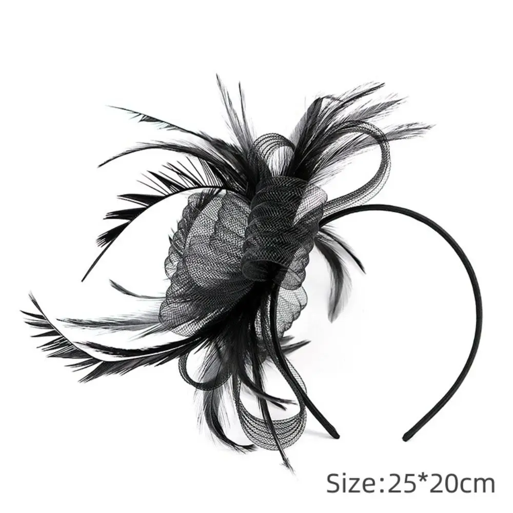 British Retro Women Feather Fascinator Headband Large Floral Hair Clip Cocktail Wedding Party Bridal Hat Decor Ladies Headwear