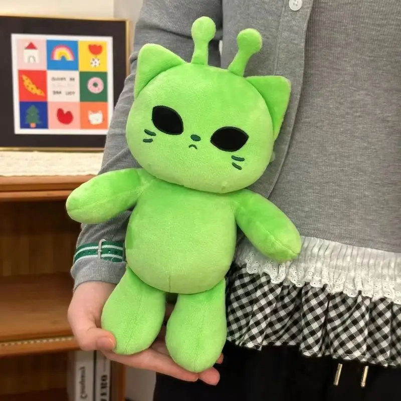 

Cartoon Alien Cat Plush Dolls Cool Green Kitten Soft Comfort Creative Stuffed Doll Home Ornaments Decoration Trendy Toys Gifts