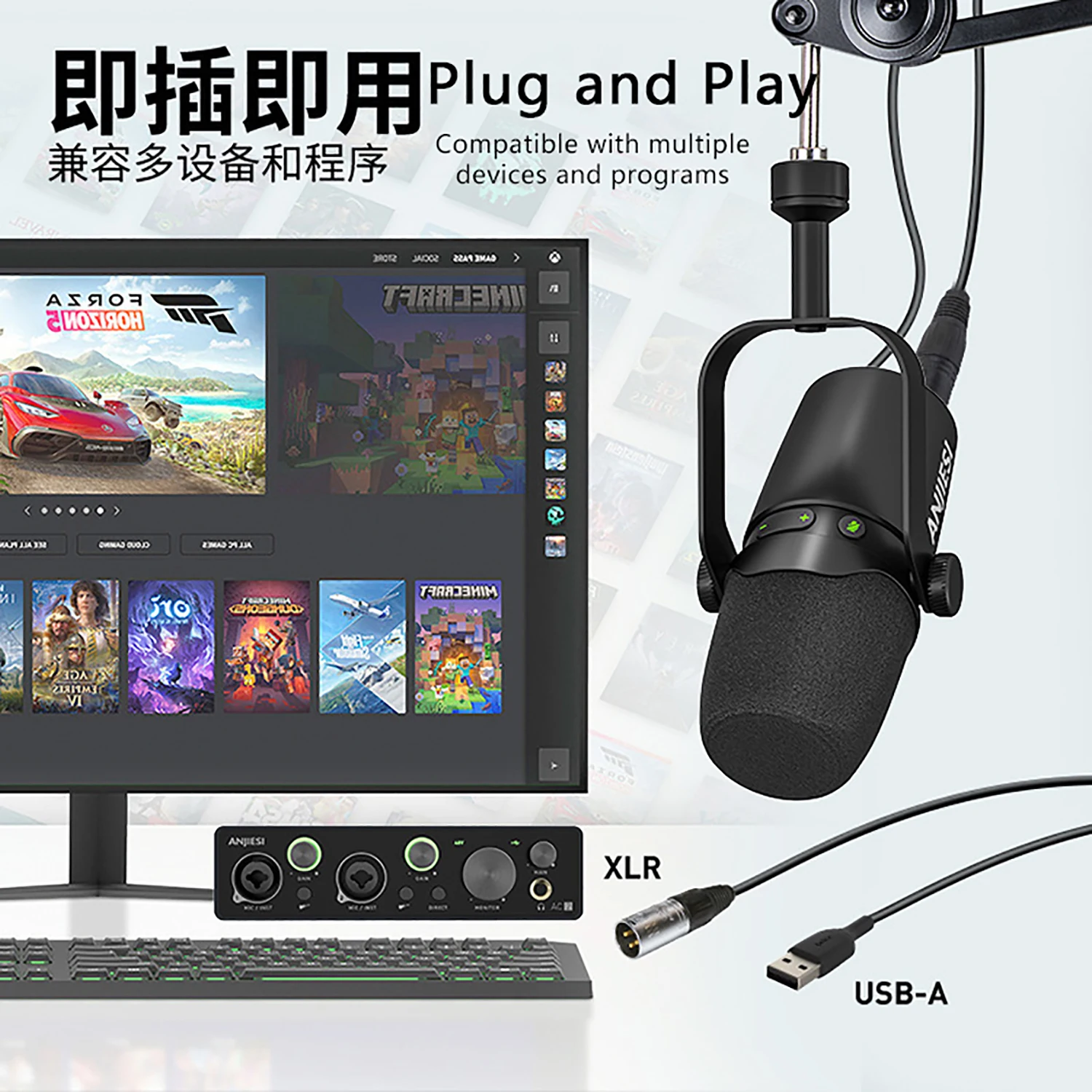 

GAM-RE7 Recording,gaming,professional microphone，wired USB/XLR dynamic microphone for computer, mobile, live streaming