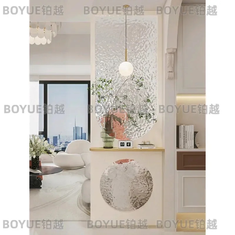 French Medieval Cream Style Solid Wood Curved Screen Partition for Living Room Entryway Bathroom Cabinet Porch Decor