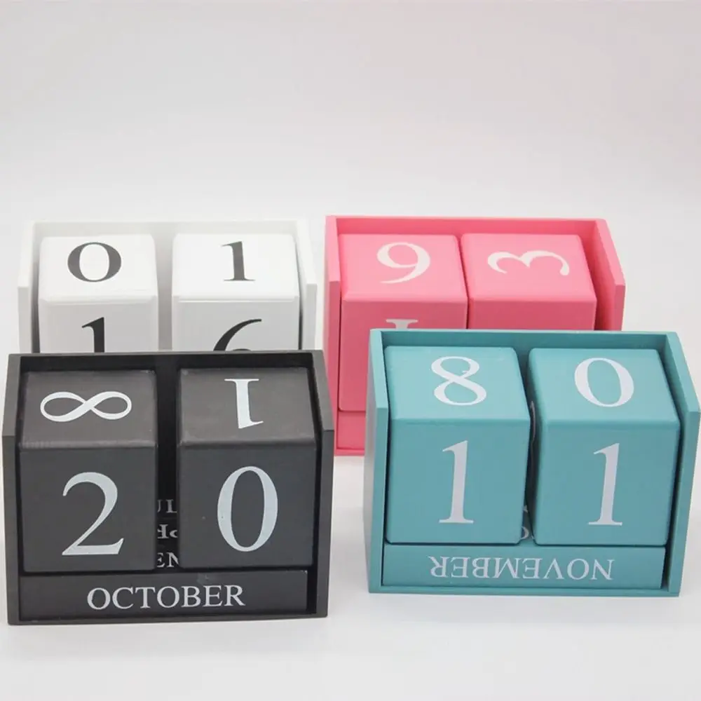 MDF Wooden Perpetual Calendar Pastoral Style Month Display Building Blocks Calendar Perpetual Calendar Eternal Blocks