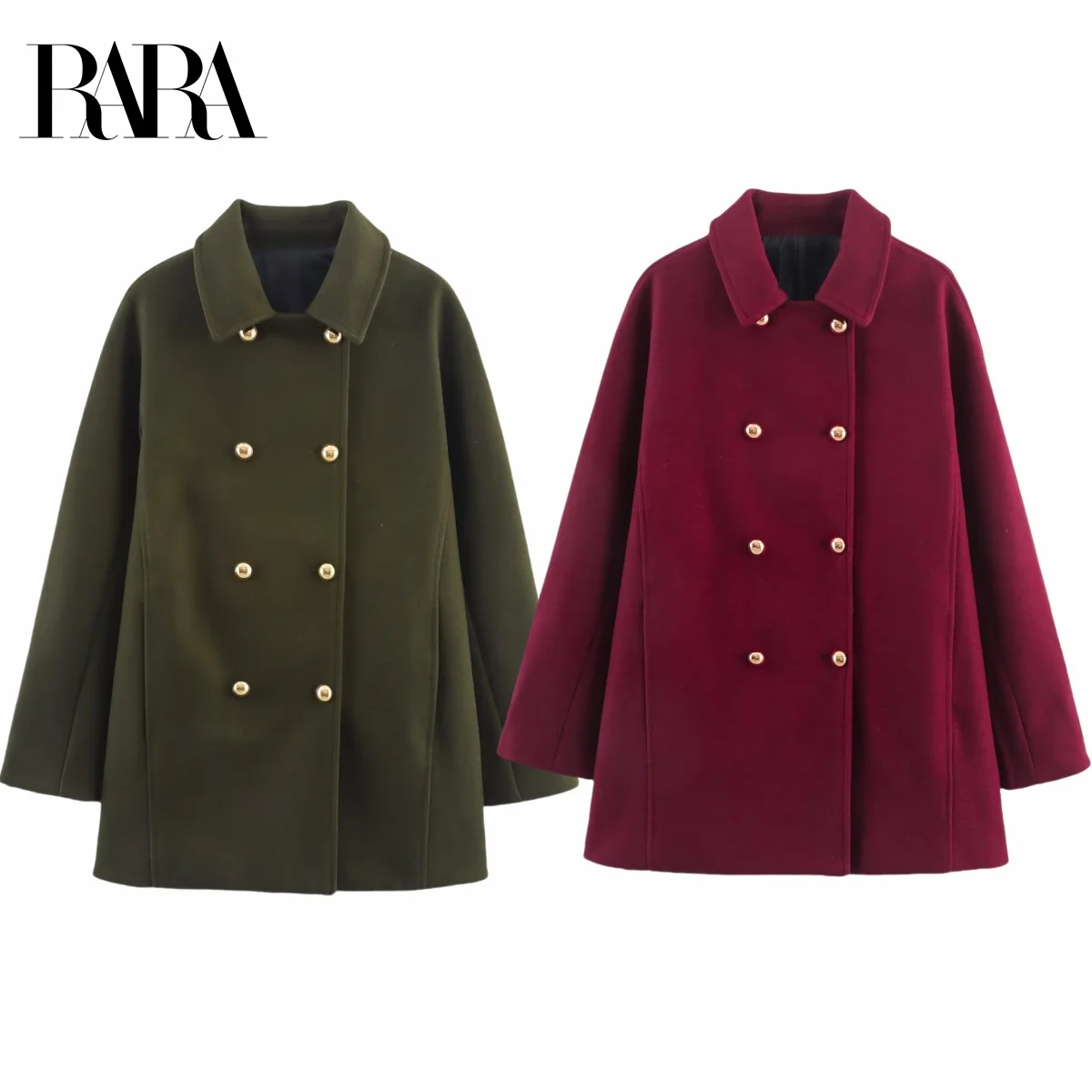

RARA2025 Womens Autumn New Style Double Breasted Casual Loose Fashion Elegant Lapel Long Sleeve Mid Length Coat