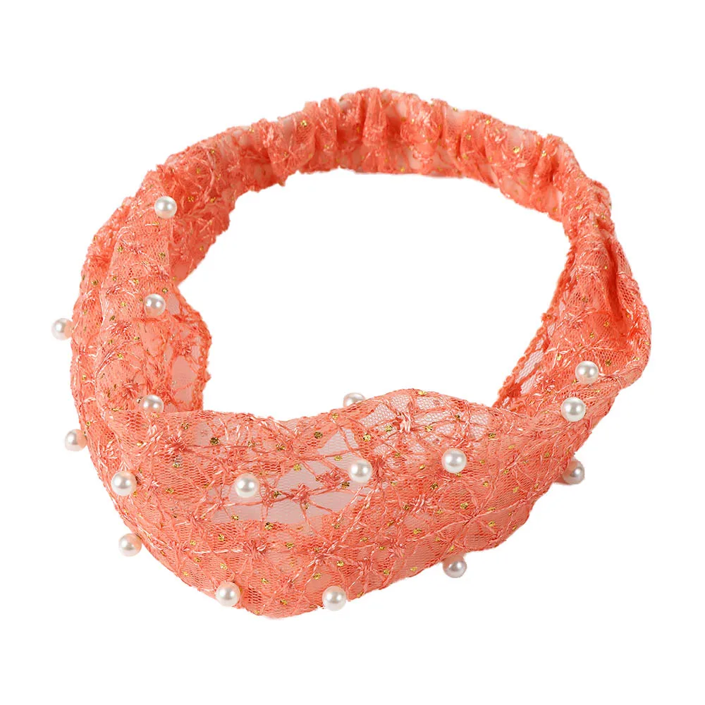 

Elastic Sweet Hair Accessories Flower Girls Headdress Women Head wraps Turban Headband Pearl Korean Style Hairbands