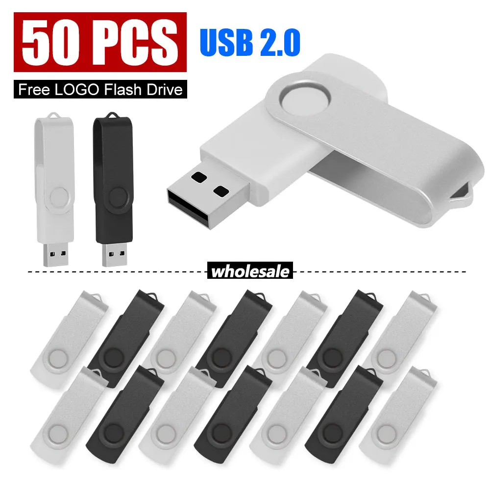 

50Pcs Free Custom Logo USB 2.0 Memory Stick Flash Drive 128GB 64GB 32GB 16GB Business gift Pendrive 4GB 8GB Creative Pen Drive