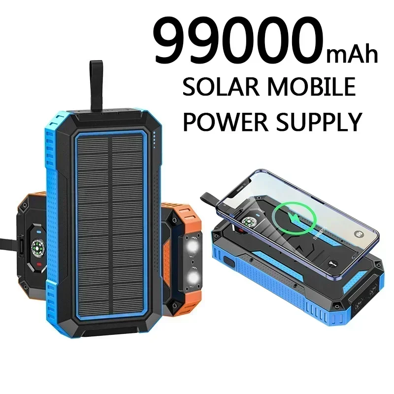 

Солнечные панели Power Bank Беспроводная зарядка солнечное зарядное устройство для телефона 99000 мАч с лампой для кемпинга Зарядное устройство для мобильного телефона USB Power Bank
