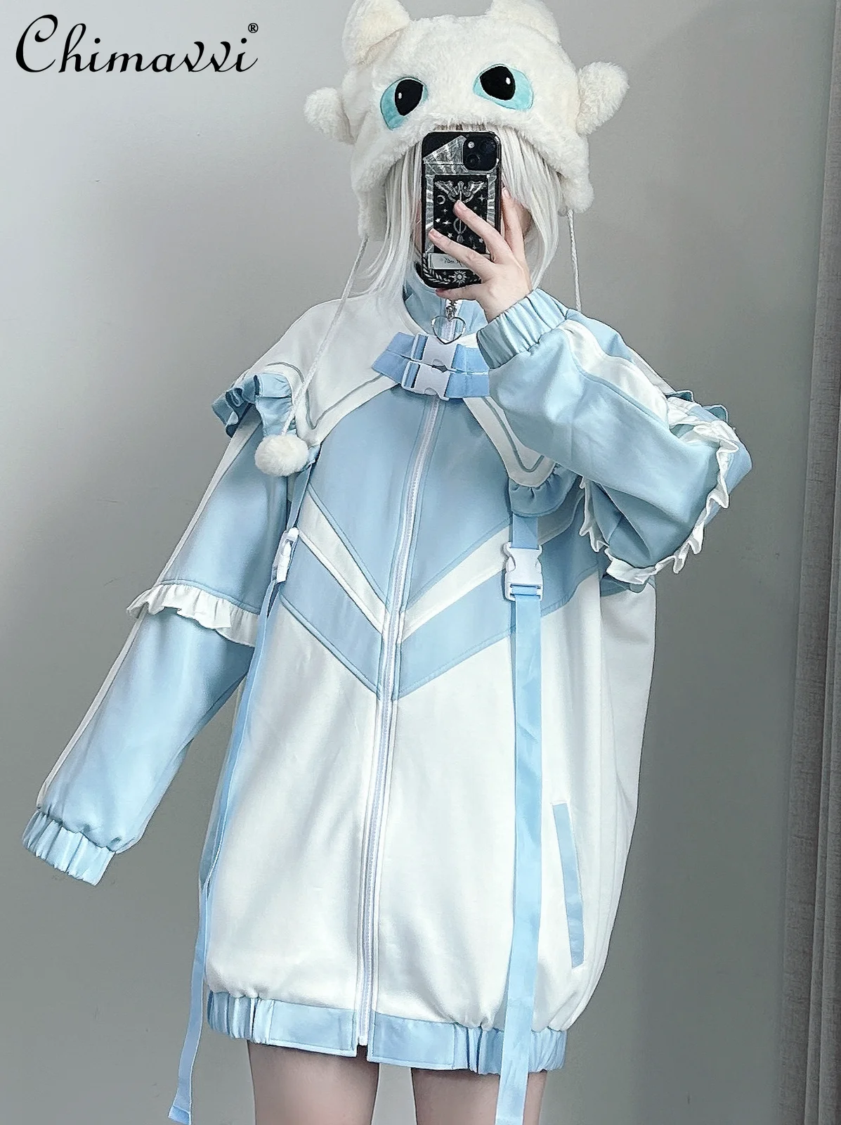 

Original Japanese Style Watercolor Subculture Long Sleeve Loose Jacket Spring and Autumn New Loose Sportswear Coat Leg Warmers