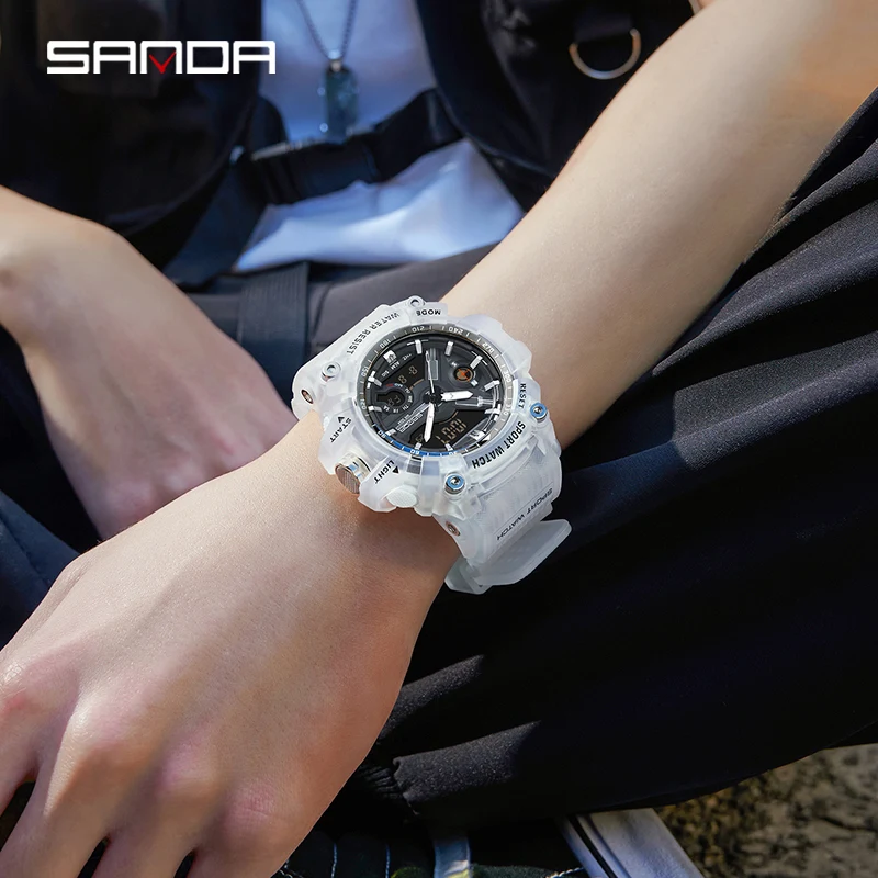 SANDA New Dual Time Men Watches 50M Waterproof Military Watches for Male 3179 Resisitant Sport Digital Watches Gifts Wtach