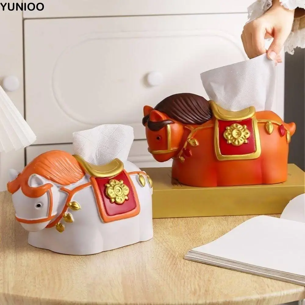 

Figure Model Horse Year Tissue Box Doll Toy Collectible Horse Tissue Storage Box Decorative Cartoon Zodiac Horse Model Toy