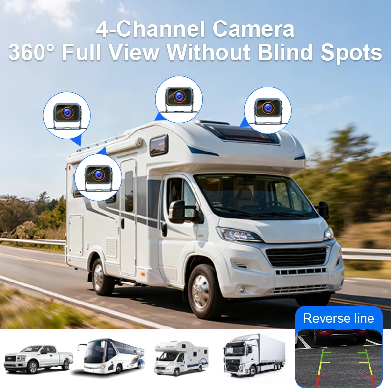 Loop Recording Single/Dual/Quad Screen 4CH AHD Monitor Kit 1080P Security Camera System Vehicle DVR Monitor for Truck Bus Van