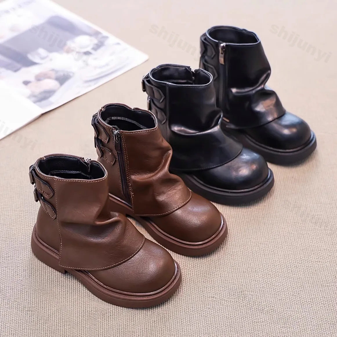 

Girls Boots Autumn Winter New Kids Fashion Buckle Ankle Boots Princess Knight Trouser Boots Children High Top Thick Sole Shoes