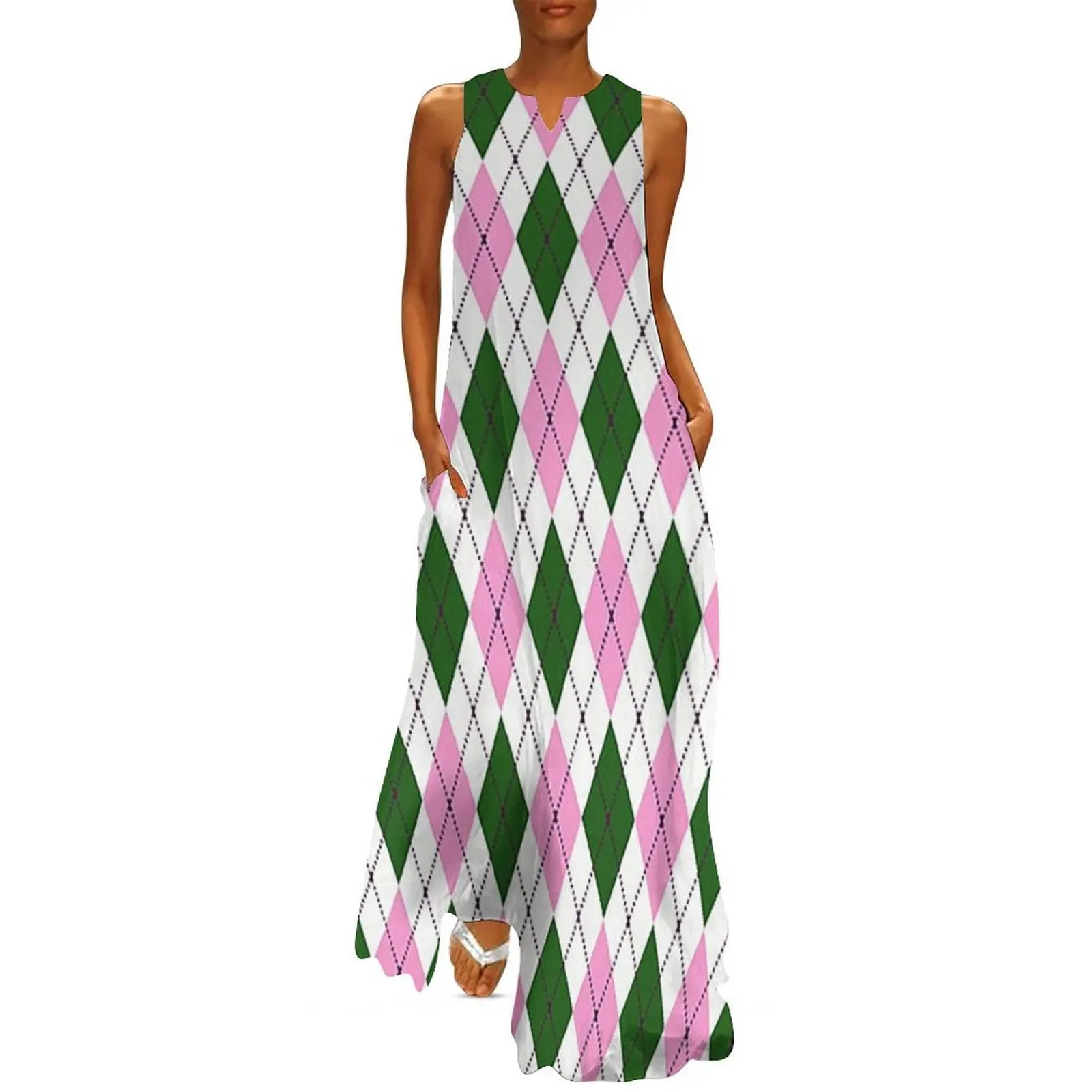

Pink And Green Argyle Sweater Pattern Long Dress summer clothes Bride dresses luxury dress dress for women