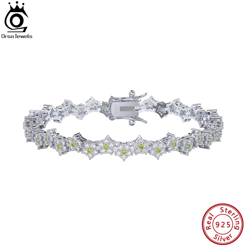 ORSA JEWELS Fashion 925 Sterling Silver Star Design Tennis Bracelet for Women Clear&Green AAAA CZ Chain Bracelet Jewelry SB161