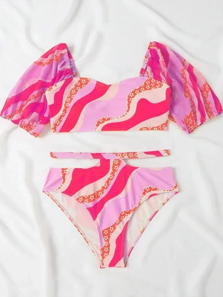 

UETEEY Sexy Print Ruffles Bikini 2 Piece Set for Women Split Swimsuit Beach Vacation Bikini 2025 New Summer Swimwear Bikinis Set