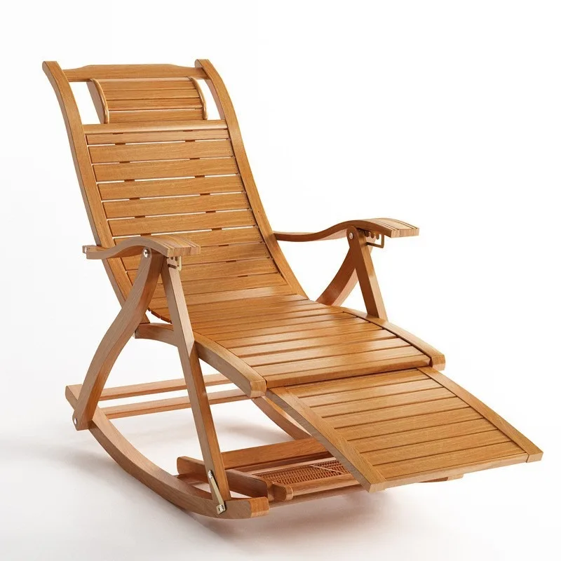 Bamboo rocking chair, recliner, adult, waist support for the elderly, lunch break, summer carefree folding chair, courtyard leis