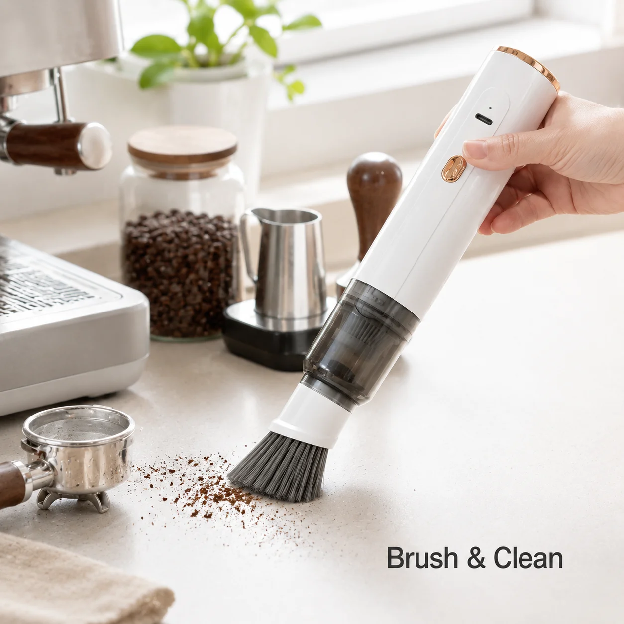 ZIRKUS Coffee Grounds Vacuum For Bar/Car/Desktop Portable Wireless Handheld Barista Cleaner With Powerful Suction & Blower