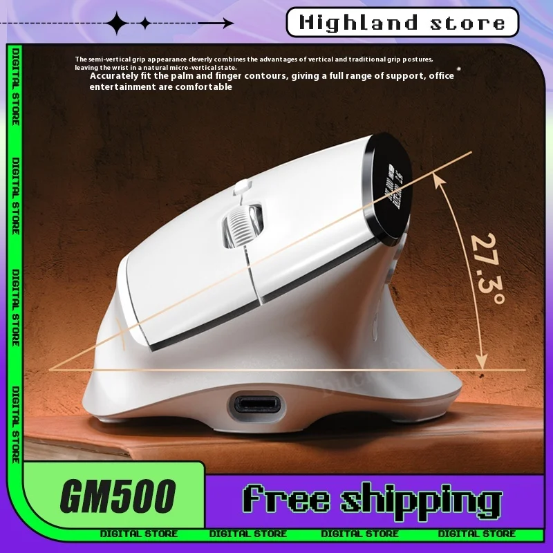 Ratón vertical AOC GM500 de Triple modo, pantalla inteligente magnética táctil, conexión de ratón Bluetooth, ergonomía personalizada, ratón para juegos de pc