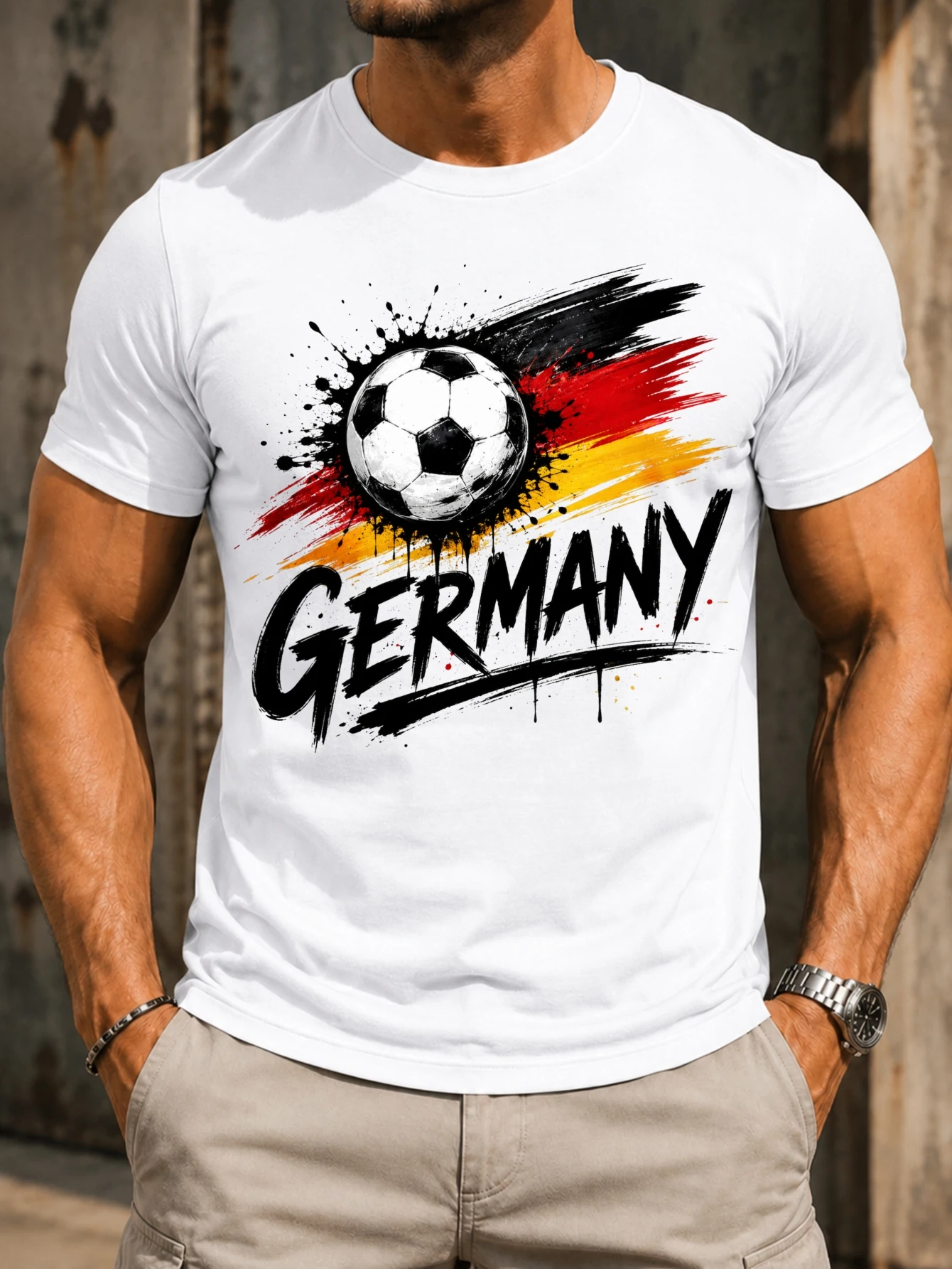 Camiseta Unisex con Gráfico de la Bandera Alemana y Texto Escrito a Mano, Orgullo Nacional, Balón de Fútbol de Alemania
