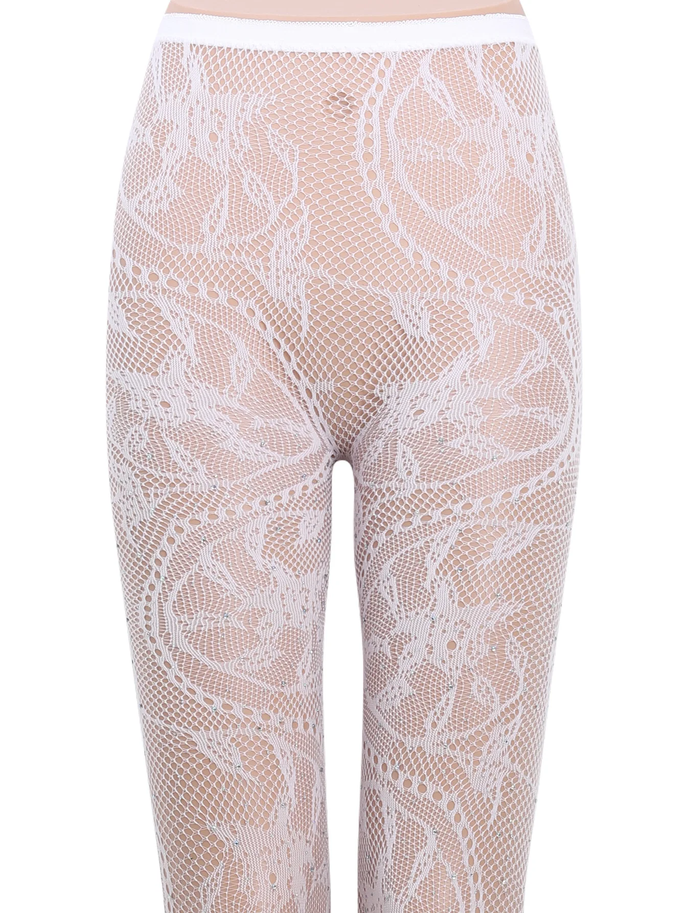 Damen-Strumpfhose mit hoher Taille, glitzerndem Strass-Fischnetz, fußlose Strumpfhose, Leggings, farbiges Retro-Stil-Muster für 45–85 kg Gewicht – Detail 7
