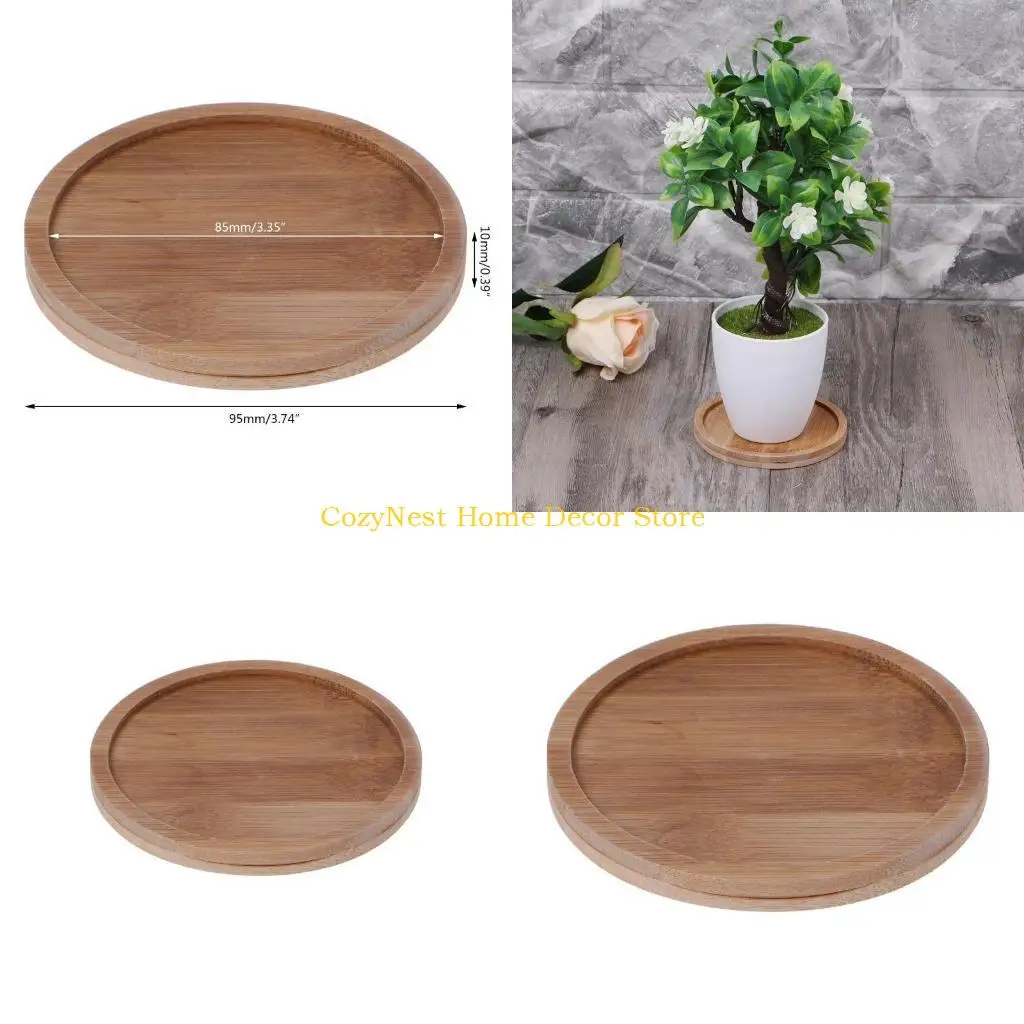 

92MF Round Bamboo Saucer Plant Tray Mini Plant Flower Pot Stand Favor