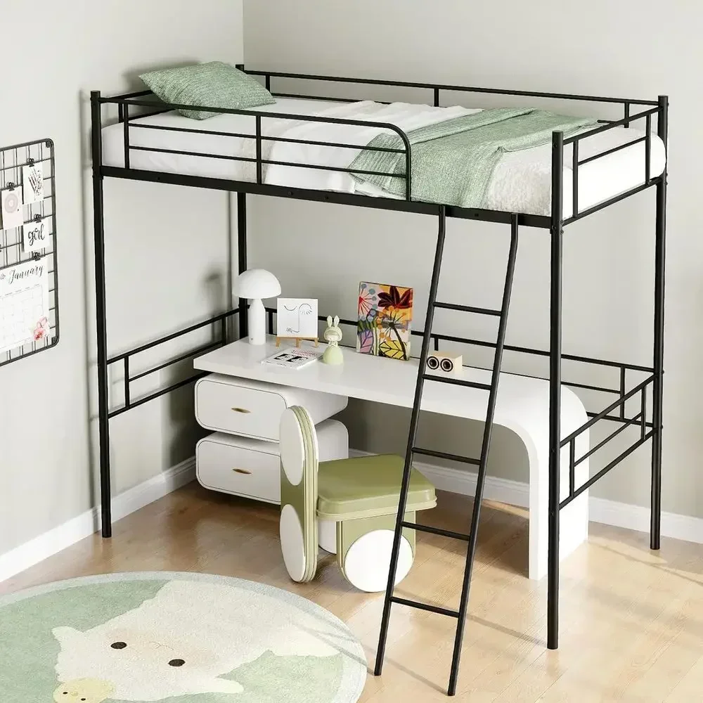 Heavy-Duty Steel Slats Bunk Bed with Ladder, Safety Guardrail, Space-Saving Design for Kids & Adults, No Box Spring Needed
