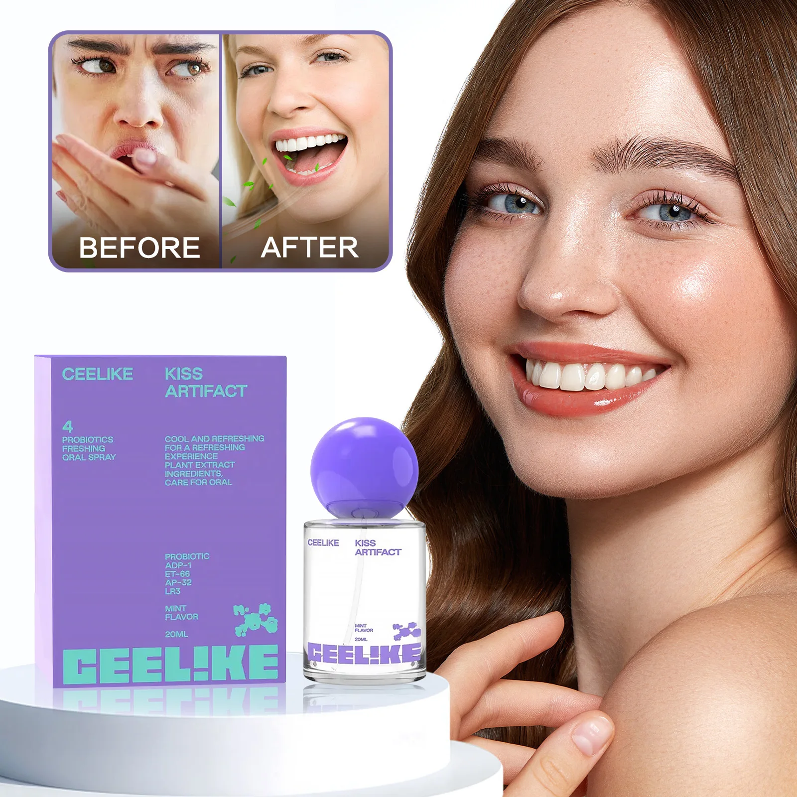 Portable Probiotic Mouth Spray 20ml Instant Bad Breath Eliminator Refreshing Mint Flavor Pocket Size Oral Hygiene Spray for Dail